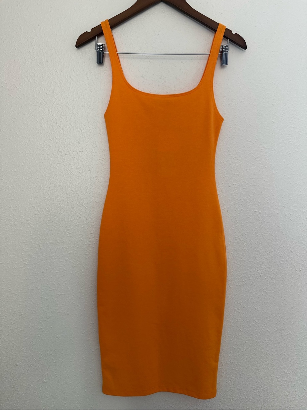 NWT Zara Orange Knit Bodycon Midi Dress Back Slit Small
